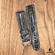 Load image into Gallery viewer, #808 20/18mm Black Crocodile Belly Leather Watch Strap with Cream Stitches