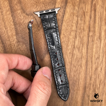 Load image into Gallery viewer, #759 (Suitable for Apple Watch) Black Crocodile Leather Watch Strap with Black Stitches