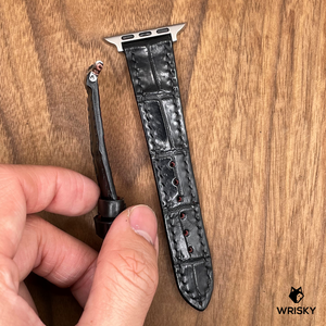#759 (Suitable for Apple Watch) Black Crocodile Leather Watch Strap with Black Stitches