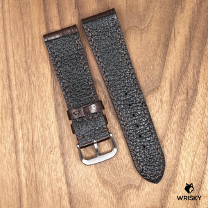 #980 22/20mm Dark Brown Crocodile Belly Leather Watch Strap with Dark Brown Stitches