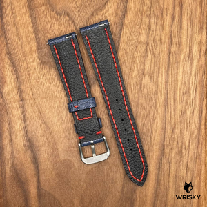 #641 (Quick Release Spring Bar) 20/16mm Deep Sea Blue Ostrich Leg Leather Strap with Red Stitches