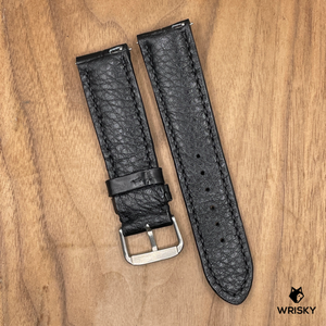 #1001 (Quick Release Spring Bar) 22/20mm Black Crocodile Belly Leather Watch Strap with Black Stitches