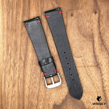 Load image into Gallery viewer, #771 (Quick Release Spring Bar) 20/16mm Black Crocodile Belly Leather Watch Strap with Red Vintage Stitches