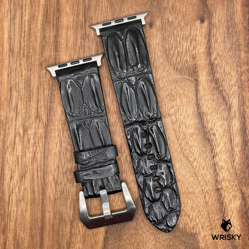 #697 (Suitable for Apple Watch) Black Double Row Hornback Crocodile Leather Watch Strap