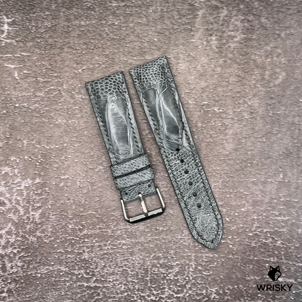 #513 22/20mm Grey Ostrich Leg Leather Watch Strap with Grey Stitches