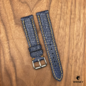 #649 (Quick Release Spring Bar) 20/18mm Deep Sea Blue Lizard Leather Watch Strap with Orange stitches