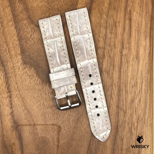 #872 20/18mm Himalayan Crocodile Belly Leather Watch Strap with Cream Stitches