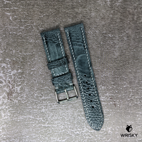 #456 22/20mm Grey Ostrich Leg Leather Watch Strap with Grey Stitch