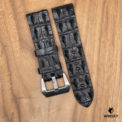 #1060 24/22mm Black Double Row Hornback Crocodile Leather Watch Strap