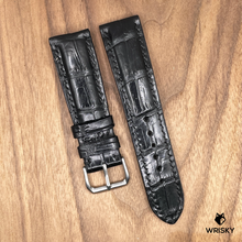 Load image into Gallery viewer, #977 22/20mm Black Crocodile Belly Leather Watch Strap with Black Stitches
