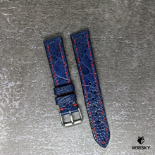 Load image into Gallery viewer, #479 18/16mm Deep Sea Blue Ostrich Leg Leather Watch Strap with Red Stitches