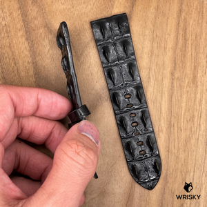 #1060 24/22mm Black Double Row Hornback Crocodile Leather Watch Strap
