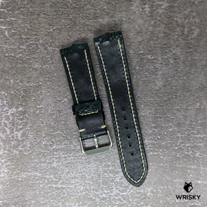#415 22/20mm Dark Green Hornback Crocodile Leather Watch Strap with Cream Stitches