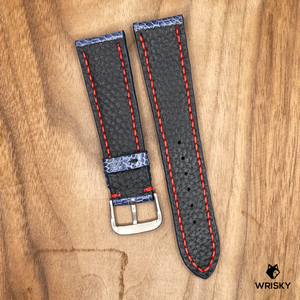 #890 22/18mm Deep Sea Blue Ostrich Leg Leather Watch Strap with Red Stitches