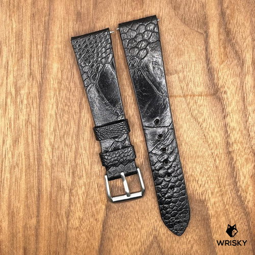 #831 (Quick Release Spring Bar) 20/16mm Black Ostrich Leg Leather Watch Strap