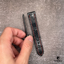 Load image into Gallery viewer, #593 19/16mm Black Crocodile Leather Watch Strap with Red Stitches