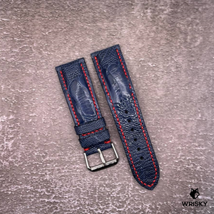 #524 22/20mm Deep Sea Blue Ostrich Leg Leather Watch Strap with Red Stitches