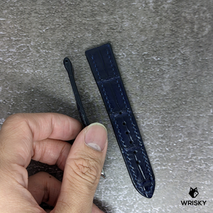 #473 19/16mm Dark Blue Crocodile Belly Leather Watch Strap with Dark Blue Stitches