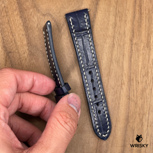 Load image into Gallery viewer, #1051 (Quick Release Spring Bar) 20/16mm Dark Blue Crocodile Belly Leather Watch Strap with Cream Stitches