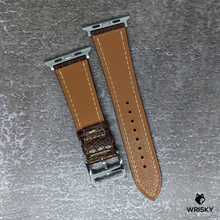 Load image into Gallery viewer, #445 (Suitable for Apple Watch) Dark Brown Crocodile Belly Leather Strap with Cream Stitches