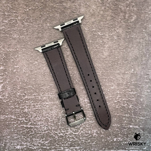 #620 (Suitable for Apple Watch) Black Crocodile Belly Leather Watch Strap With Black Stitch