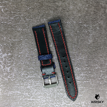 Load image into Gallery viewer, #479 18/16mm Deep Sea Blue Ostrich Leg Leather Watch Strap with Red Stitches