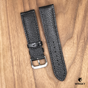 #977 22/20mm Black Crocodile Belly Leather Watch Strap with Black Stitches