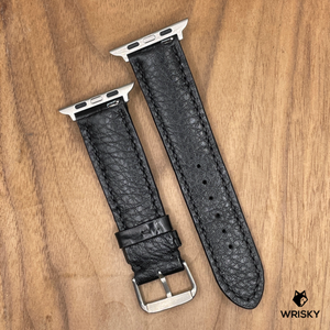 #1010 (Suitable for Apple Watch) Black Crocodile Belly Leather Watch Strap with Black Stitches