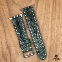 Load image into Gallery viewer, #1013 (Suitable for Apple Watch) Dark Green Crocodile Hornback Leather Watch Strap with Cream Stitches