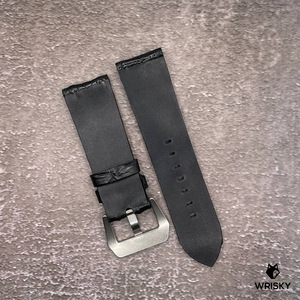 #533 24/22mm Double Row Black Hornback Crocodile Leather Watch Strap