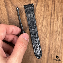 Load image into Gallery viewer, #761 19/16mm Black Crocodile Belly Leather Watch Strap with Black Stitches