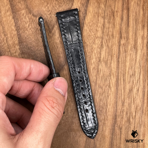 #761 19/16mm Black Crocodile Belly Leather Watch Strap with Black Stitches