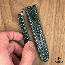 Load image into Gallery viewer, #1013 (Suitable for Apple Watch) Dark Green Crocodile Hornback Leather Watch Strap with Cream Stitches