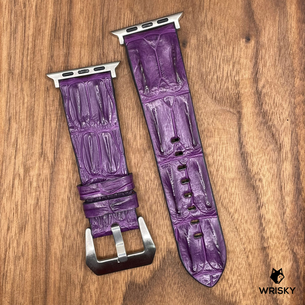 #698 (Suitable for Apple Watch) Purple Double Row Crocodile Hornback Leather Strap