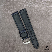 Load image into Gallery viewer, #500 19/16mm Dark Blue Crocodile Belly Leather Watch Strap with Blue Stitches