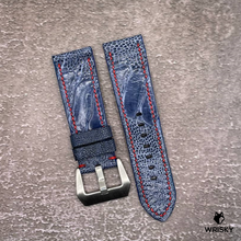 Load image into Gallery viewer, #534 24/22mm Deep Sea Blue Ostrich Leg Leather Watch Strap with Red Stitches