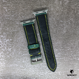 #463 (Suitable for Apple Watch) Emerald Green Ostrich Leg Leather Watch Strap with Yellow Stitches