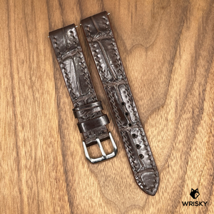 #902 (Quick Release Spring Bar) 18/16mm Dark Brown Crocodile Belly Leather Watch Strap with Dark Brown Stitches
