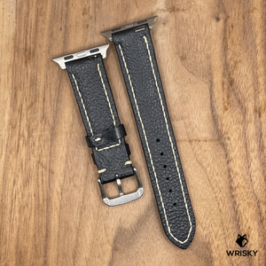 #958 (Suitable for Apple Watch) Black Crocodile Belly Leather Watch Strap with Cream Stitches