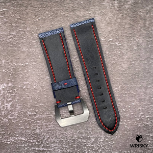 #534 24/22mm Deep Sea Blue Ostrich Leg Leather Watch Strap with Red Stitches