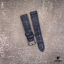 Load image into Gallery viewer, #516 19/16mm Dark Blue Crocodile Belly Leather Watch Strap with Blue Stitches