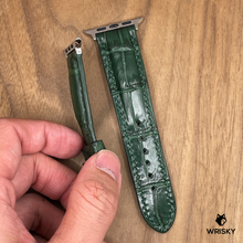 Load image into Gallery viewer, #1011 (Suitable for Apple Watch) Dark Green Crocodile Belly Leather Watch Strap with Dark Green Stitches