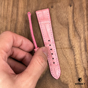 #773 (Quick Release Spring Bar) 20/16mm Light Pink Crocodile Belly Leather Watch Strap with Light Pink Stitches