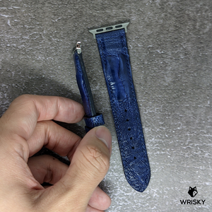#464 (Suitable for Apple Watch) Deep Sea Blue Ostrich Leg Leather Watch Strap with Blue Stitches