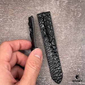 #600 22/20mm Black Hornback Crocodile Leather Watch Strap