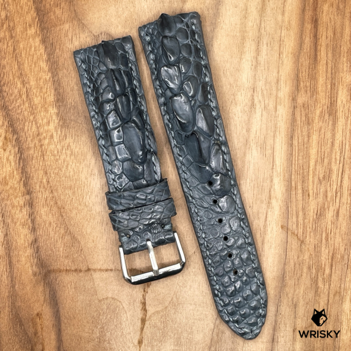 #891 23/20mm Gunmetal Grey Crocodile Hornback Leather Watch Strap with Grey Stitches
