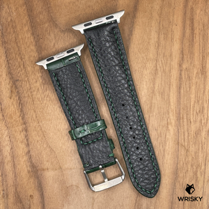 #1011 (Suitable for Apple Watch) Dark Green Crocodile Belly Leather Watch Strap with Dark Green Stitches
