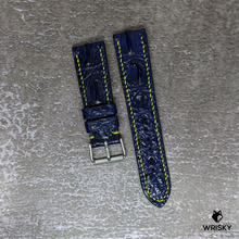 Load image into Gallery viewer, #413 22/20mm Deep Sea Blue Hornback Crocodile Leather Watch Strap with Yellow Stitch
