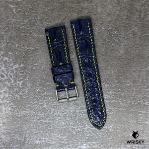 #413 22/20mm Deep Sea Blue Hornback Crocodile Leather Watch Strap with Yellow Stitch
