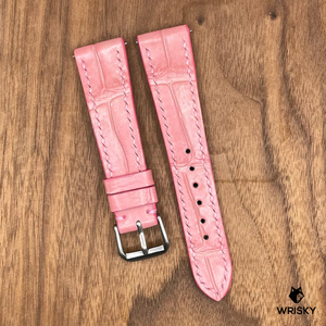 #773 (Quick Release Spring Bar) 20/16mm Light Pink Crocodile Belly Leather Watch Strap with Light Pink Stitches